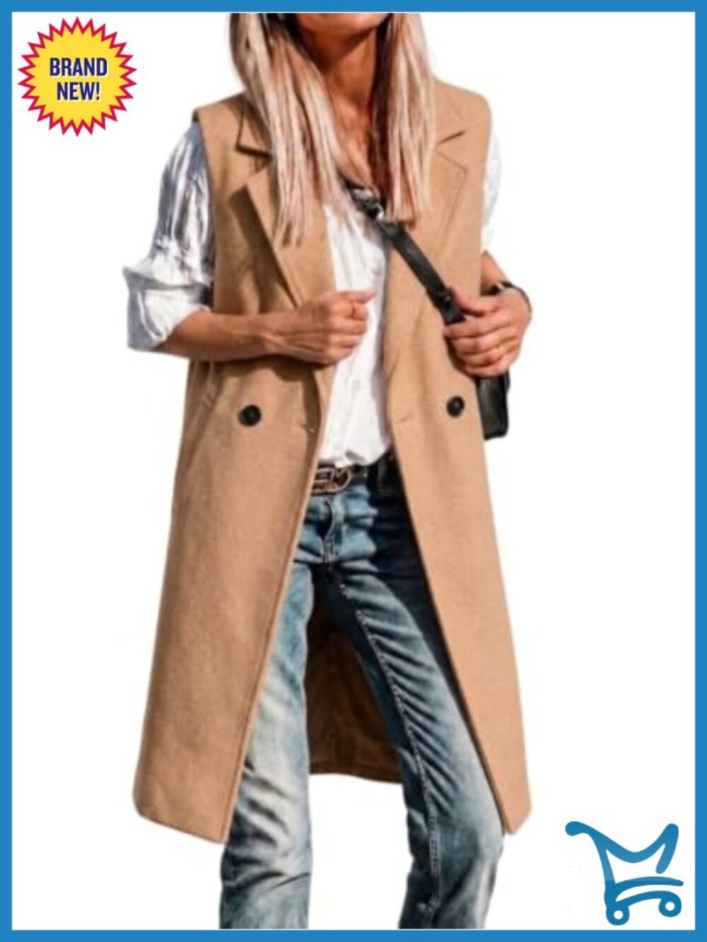 Long Wool Blend Sleeveless Vest Coat Notch Lapel Winter